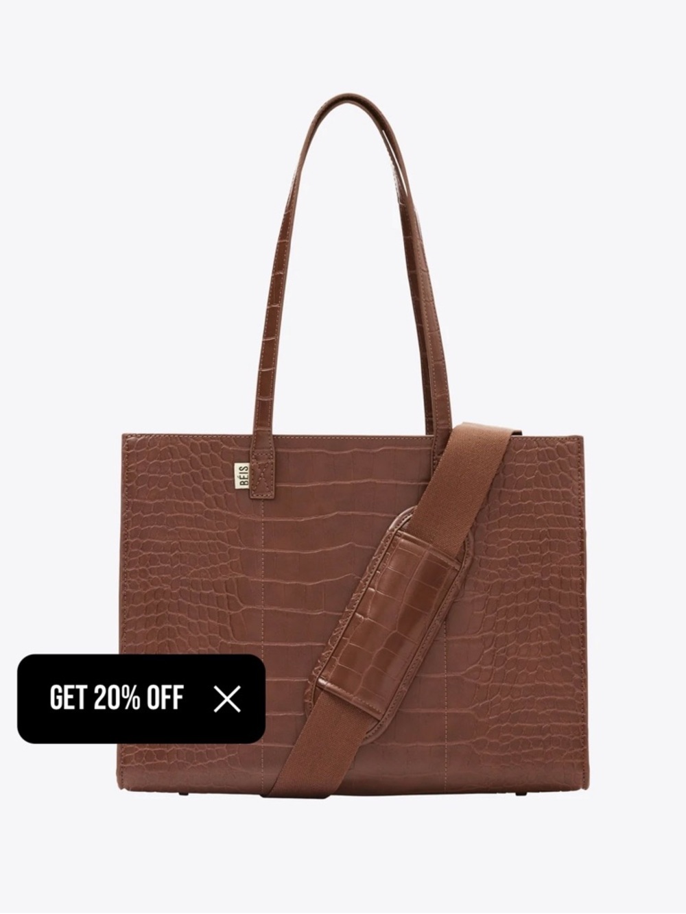 BEIS Brown Croc-Embossed Bag